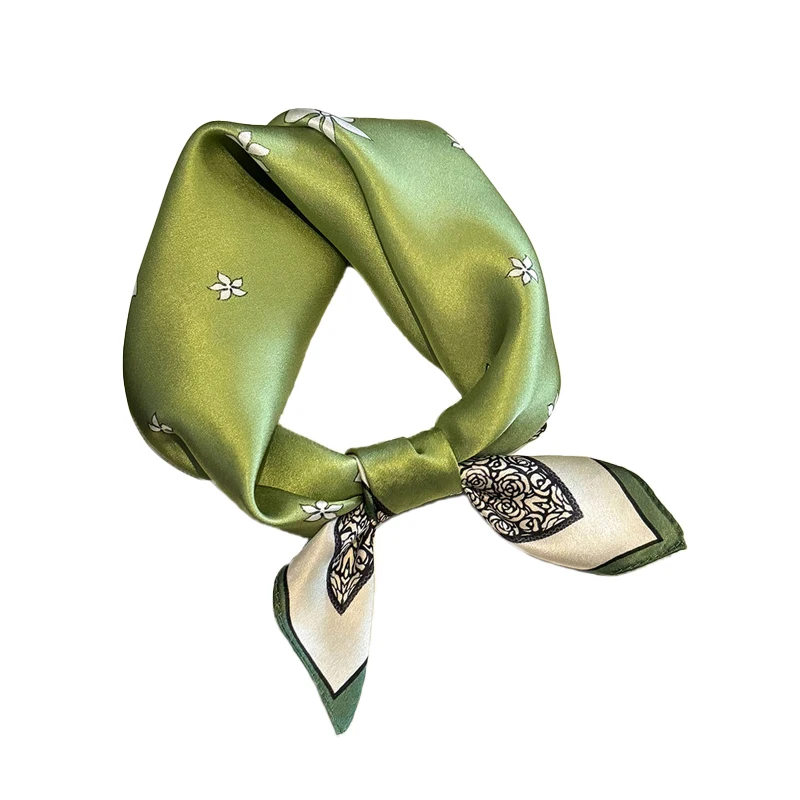 100% bufanda de seda Bandana bufandas cuadradas para mujer pañuelo envolvente seda de morera verde moda de primavera diadema Hijab de lujo de alta calidad