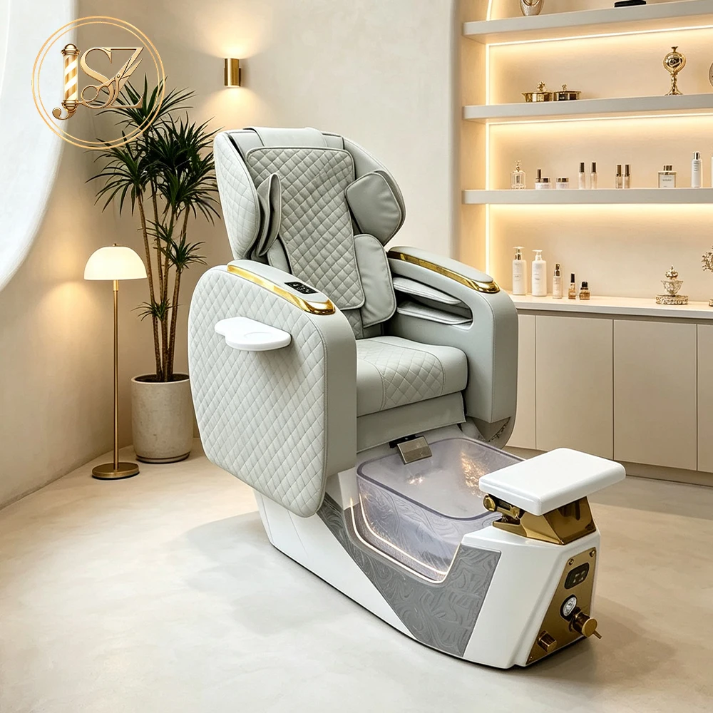 Heavy Duty Pedicure Chair With Flip Side Table FRP Base UV Coating LED Ambient Light Nail Salon Pedicure Massage Chair