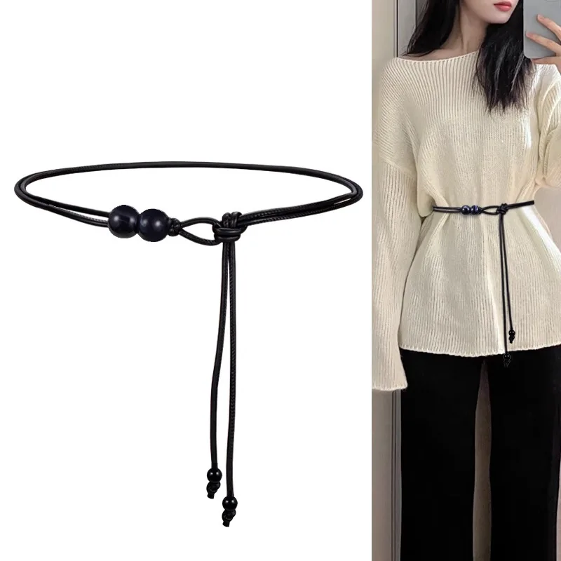 New Chinese Style Women Belt Retro Rope Waist Chain Fashion Leather Belt for Dresses Decorative Waistband