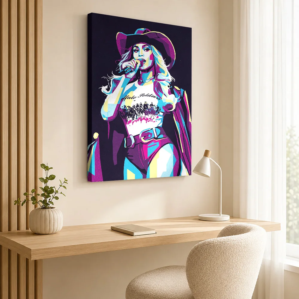 Beyonce Framed Canvas Print Poster Customized Retro Music Wall Paintings Decoration for Bedroom Collectible Ready to Hang Gift