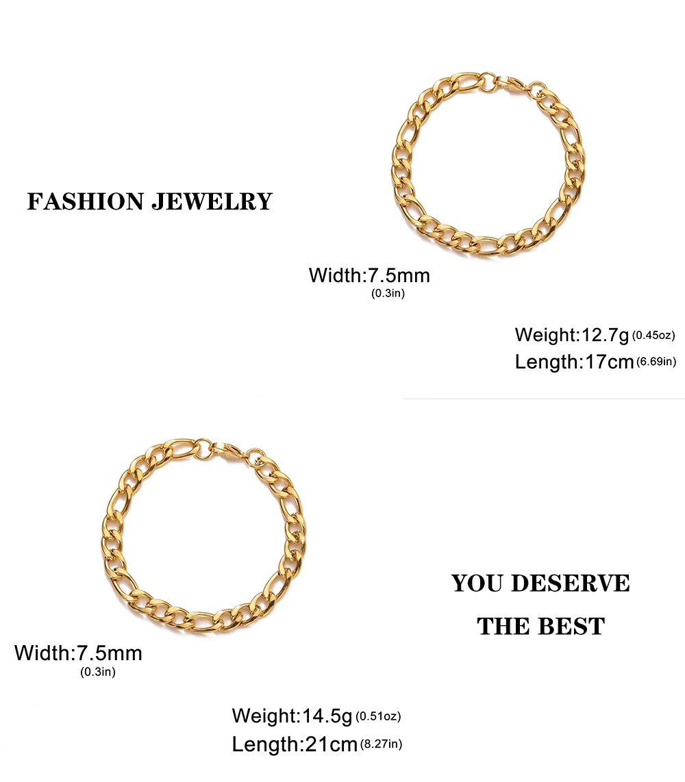 Lucktune Figaro-Kettenarmband für Männer und Frauen, Edelstahl, Breite 3–10 mm, Armbänder, Punk-Schmuck, Paar-Geschenk, Pulsera Hombre, Neu – Detail 23