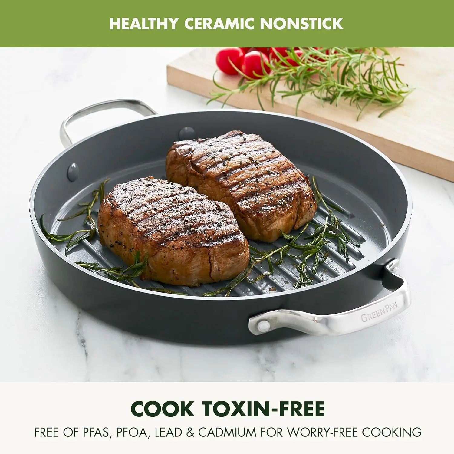 Hard-Anodized 11-Inch Grill Pan with Ceramic Nonstick Coating
