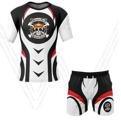 Uma peça luffy japão anime gráfico conjunto de treino impressão cosplay camiseta atlético secagem rápida ginásio correndo shorts crianças terno