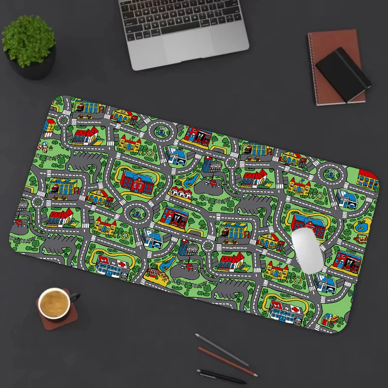 Car City Mousepad Old School Childhood City Mauspad, Schreibtischunterlage, Gaming-Matte, rutschfest, langlebig, genähte Kanten, verlängerte Unterlage, Büroteppich