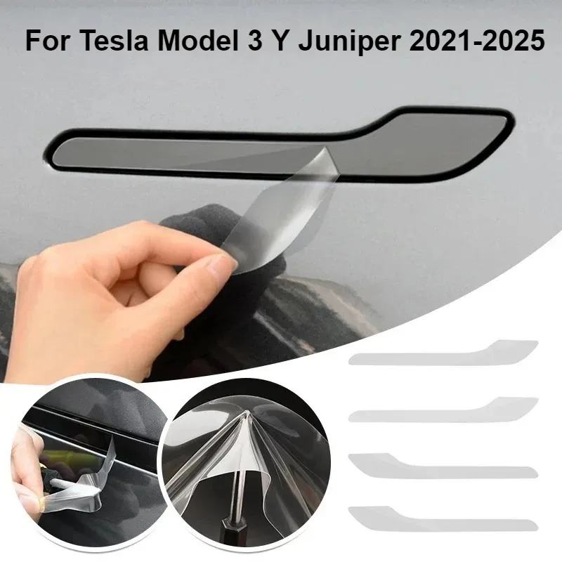 TPU For Tesla Model 3 Model Y 2017-2025 Door Handle Scratch Protector TPU Transparent Protective Films Decorative Protective