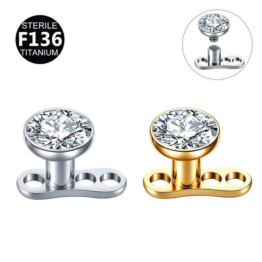 1pc Cubic Zirconia Dermal Anchor Tops 3Mm/4Mm/5Mm, 4pcs 14G Surgical Steel Internally Threaded Dermal Anchor Base Microdermals P