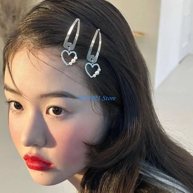 

G5GC Unique Hair Clip Bowknot Rhinestones Heart Charm Hairpin Women Y2K Hair Barrette