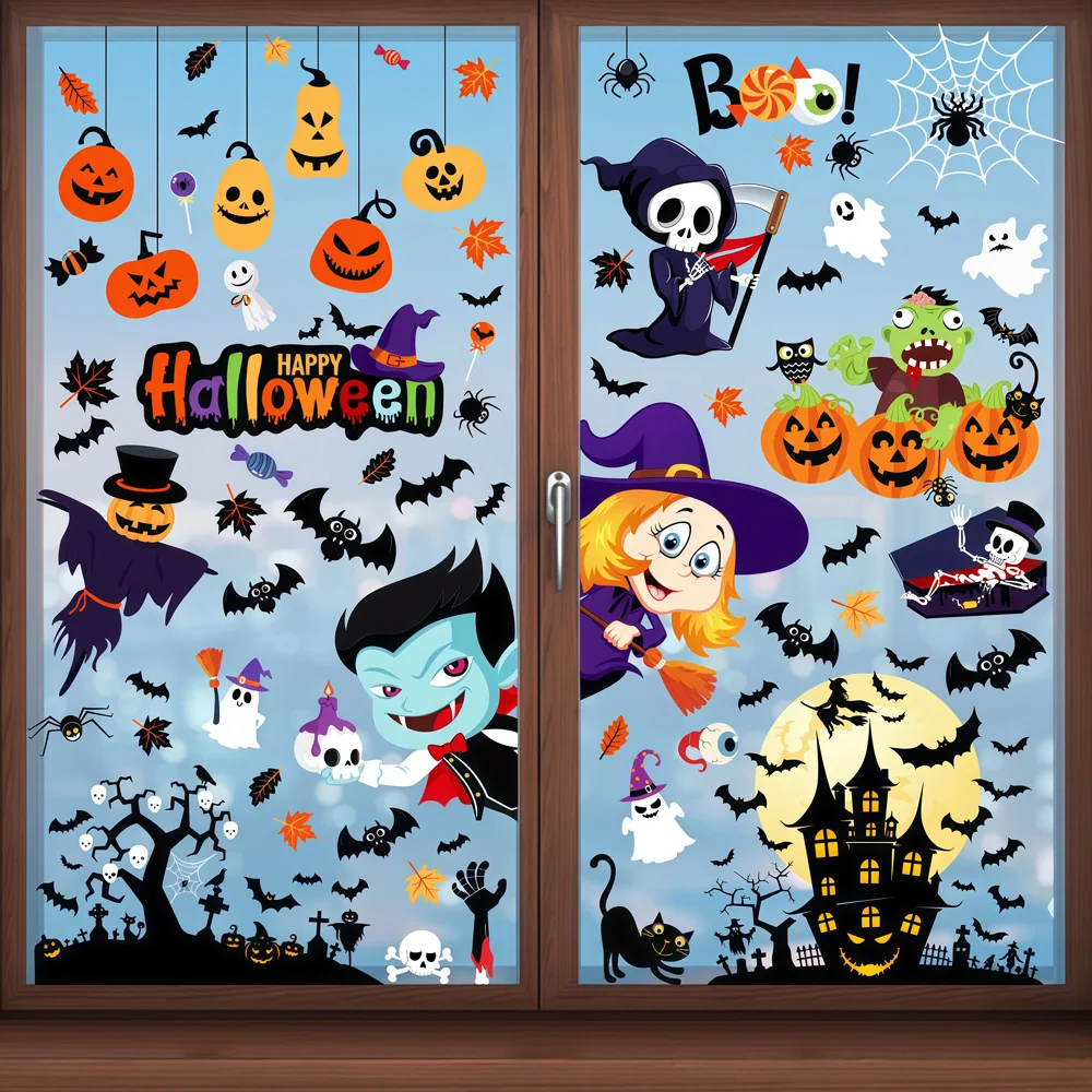 

Halloween Window Stickers – Static Cling Decals with Pumpkin,Ghost & Witch | Glass Stickers for Living Room,haunted House Decor
