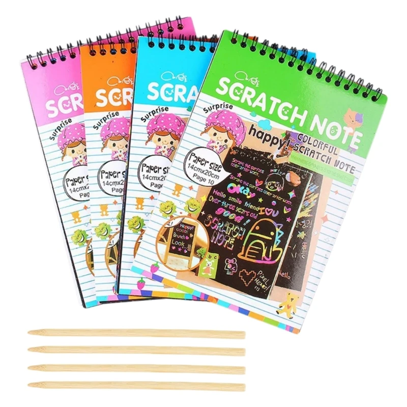 Y1UB 4 Pcs Rainbows Scratch Notes Scratch Arts Scratch Paper Black Scratch Offs Paper