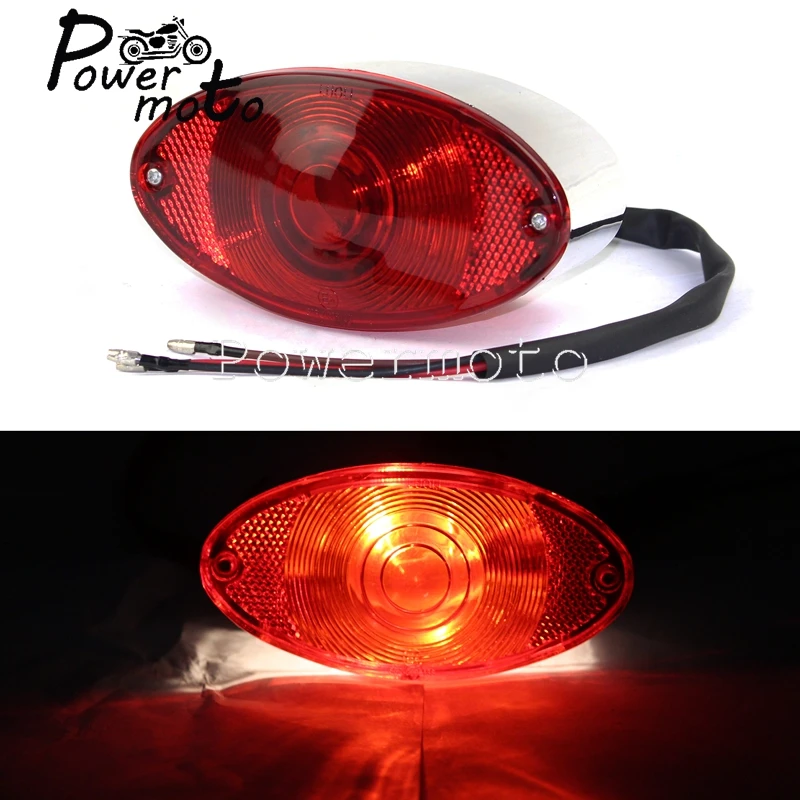 For Honda Yamaha Cafe Racer Touring Chrome Motorcycle ABS Cat Eye Tail Running Brake Stop Light Licence Plate Light Universal