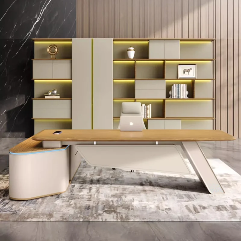 custom.Modern Ergonomic Wooden L-Shaped Office Desk with Thickened Tabletop Big Computer Table and Cabinet by Sihan