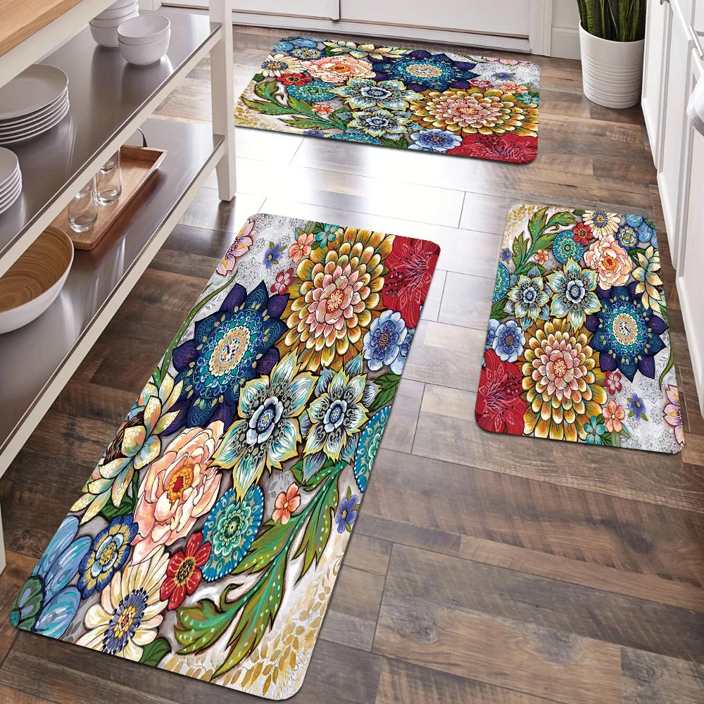 

Bohemian style Mat Bedroom Entrance Doormat 3D Boho Flowers Pattern Home Floor Living Room Carpet Bathroom Non-Slip Rug