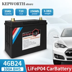 46B24L/R 12V 20Ah Car LiFePo4 Battery 12V Lithium Automotive Battery 720CCA with 100A BMS Replacement for Car SUV Bus Truck Van