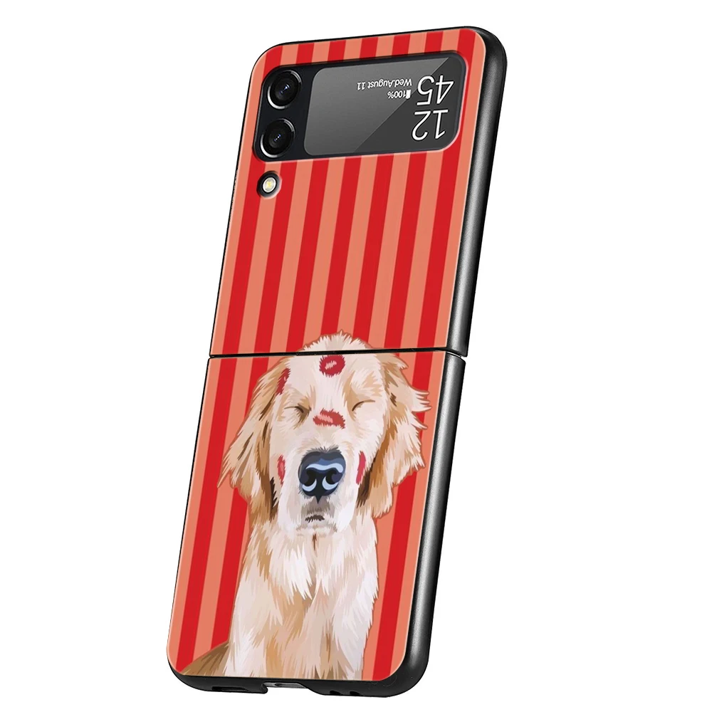 Hard PC Phone Case For Samsung Galaxy Z Flip 8 7 6 5 4 Black Cover For Galaxy Z Flip 3 Foldable Capas Cute Cartoon Dog Present