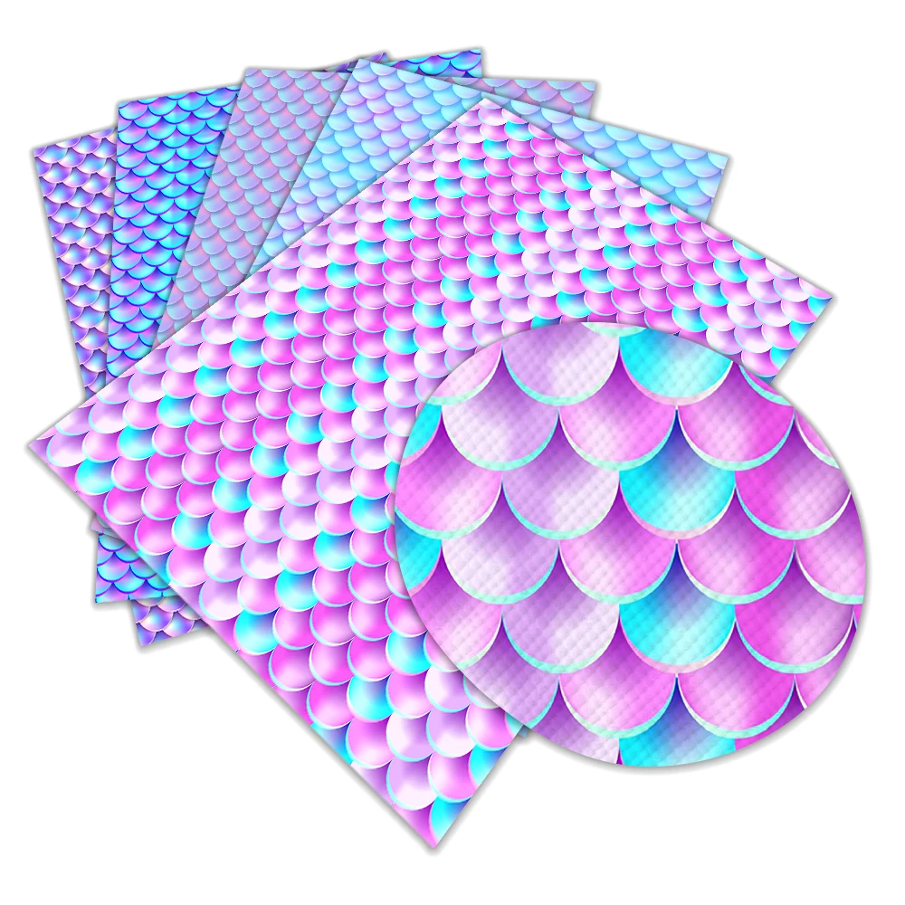 

Colorful Fish Scale Print Pattern Faux Leather Vinyl Cross Grain for DIY Hair Bow Jewelry Earring Craft Making