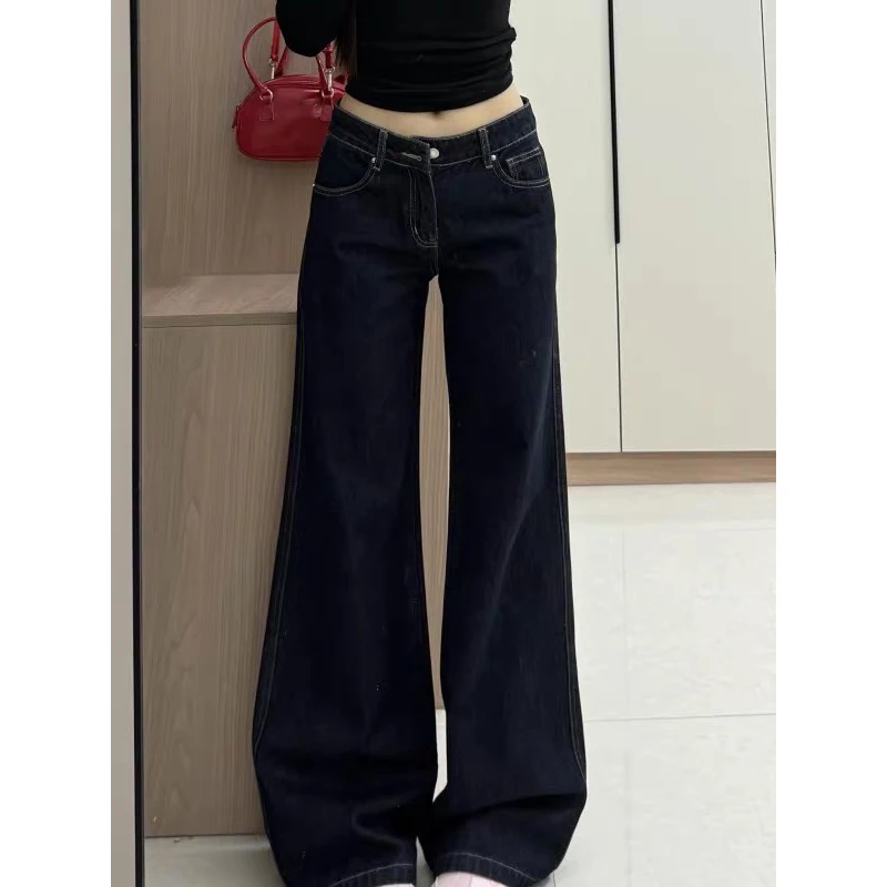 ZHIZOU レディース ローライズ フレア ジーンズ 原宿系 日本風 ヴィンテージ ギャル デニムパンツ アビ Y2K ベルボトム ハイストリート ダークブルー ジーンズ