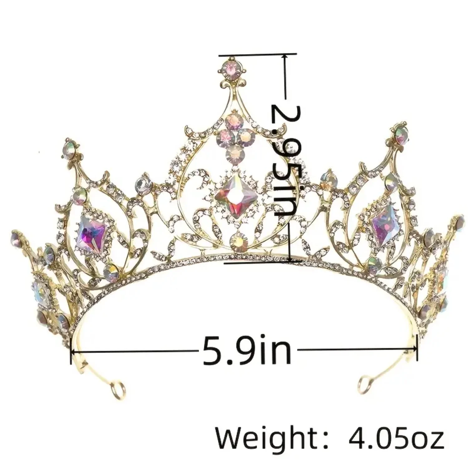 Tiara dorata da donna: fascia da sposa regina ingioiellata vintage - Accessorio elegante ed elegante per ballo di fine anno, costume, compleanno e Pe