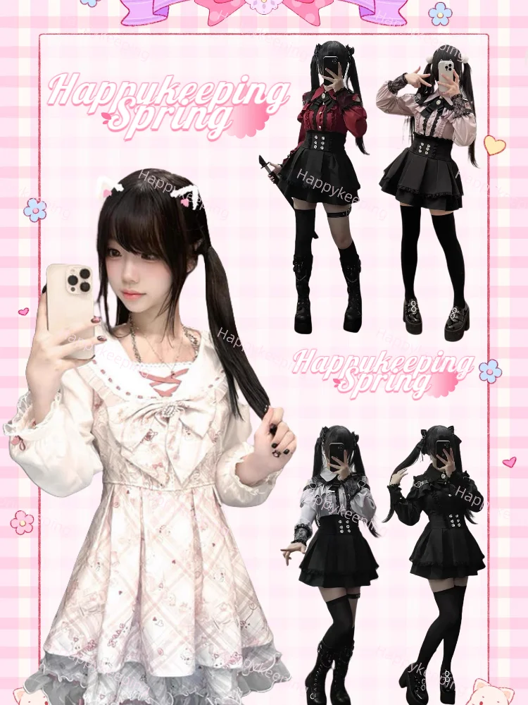 فستان صيفي نسائي حلو لطيف ونحيف كاواي أنيق مطبوع بفيونكة رفيعة وأكمام طويلة تصميم نسائي ملابس جديدة جميلة وجميلة