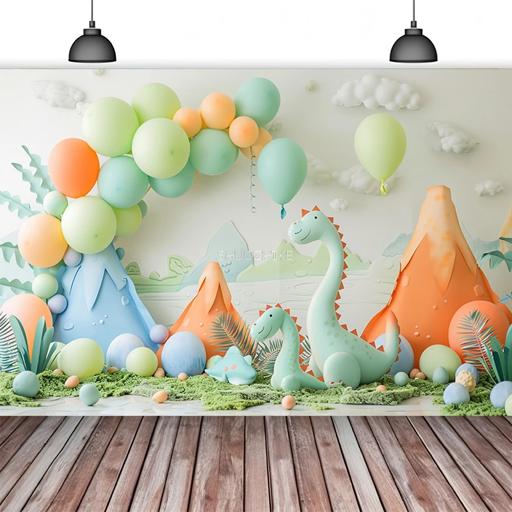 

Dinosaur Theme Birthday Party Decorated Photography Backdrops Props Dream Balloons Arch Newborn Easter Day Background KL-02