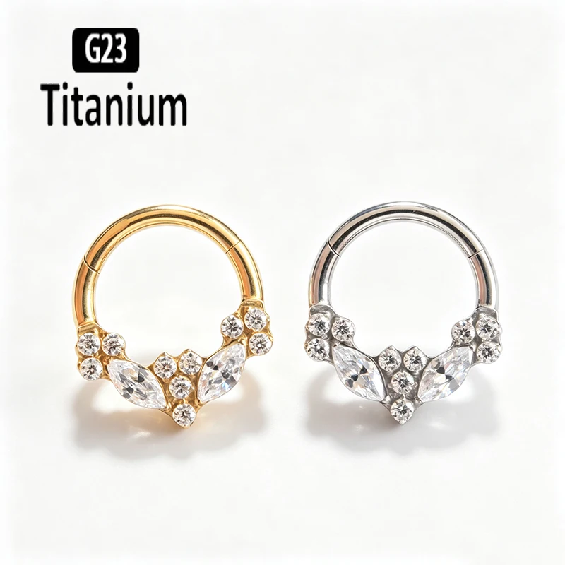 G23 Titanium High Quality Plane CZ Septum Hoops Piercing Clicker Nose Rings Tragus Ear Cartilage Daith Earrings Body Jewelry 16G