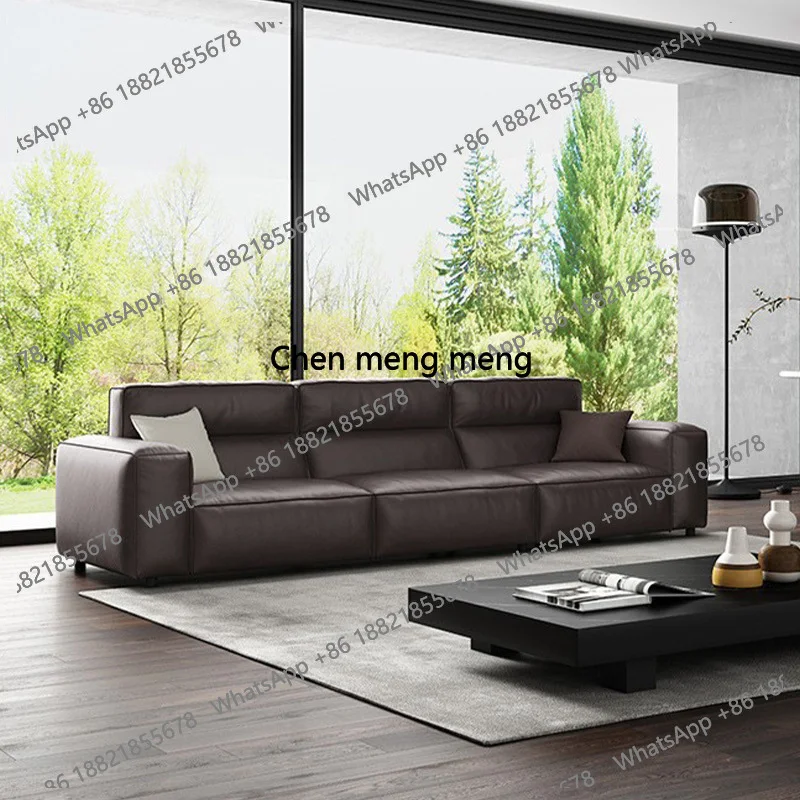 Modern Wide Dark Brown Living Room Sofa Luxury Leather Couch with Wood Frame Multi-seater Straight Sofas Soft Apartment Couches