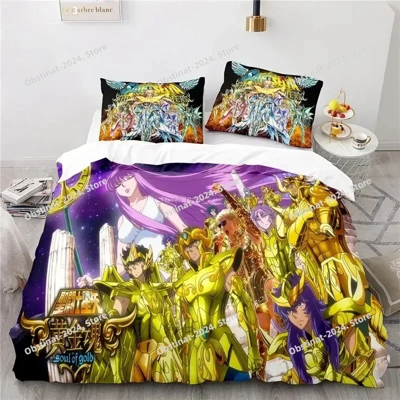 Anime Saint Seiya Bedding Set Printed With Pillowcase Duvet Cover Soft Single Double Queen Super King Size Bedroom Single Twin