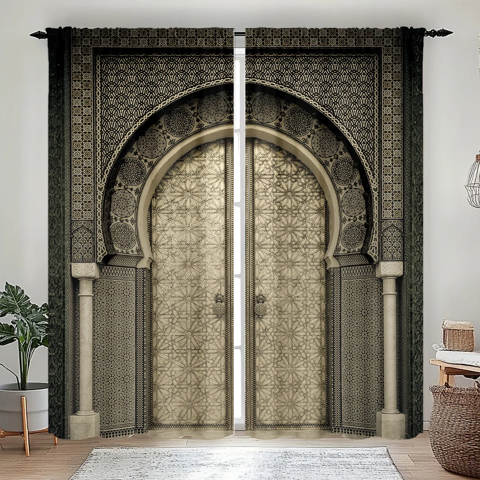 Middle Eastern arch pattern printed curtains, Christmas decorations, bedroom and living room, home decoration, room decoration