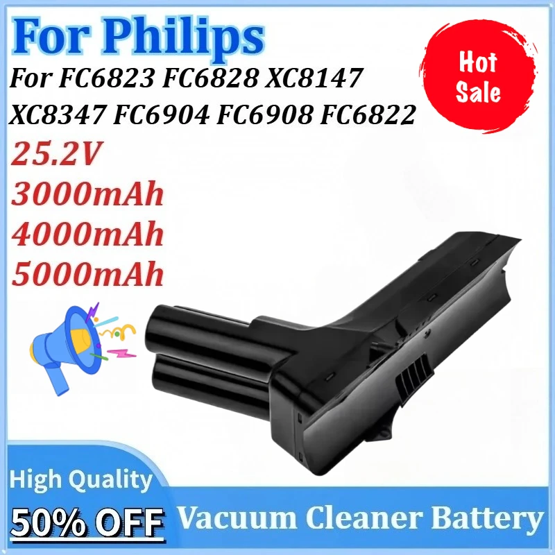 

25.2V 5000mAh New Vacuum Cleaner Battery for Philips SpeedPro Max Aqua Stick FC6822 FC6823 FC6828 FC6904 FC6908 FC6826/01FC6827
