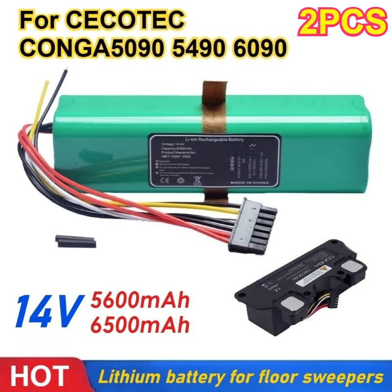 

2PCS 14.4V 5600mAh/6500mAh Rechargeable Battery for CECOTEC CONGA5090 5490 6090 Robot Vacuum Replacement Lithium Batteries