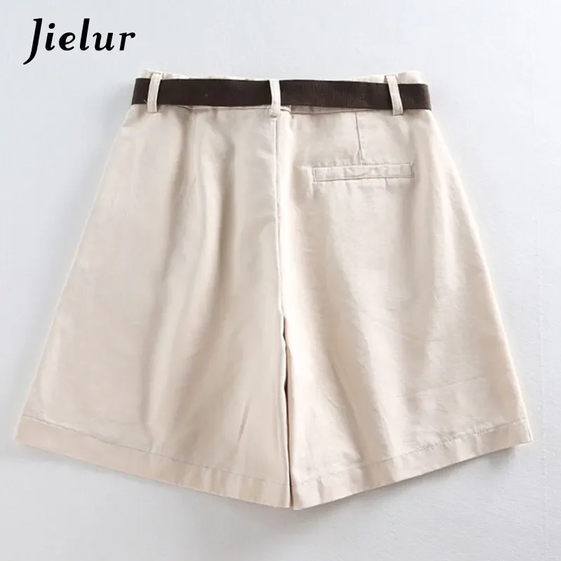 Jielur Shorts All-match 4 Solid Color Sashes Casual Shorts Women A-line High Waist Slim Short Femme Chic S-XXL Ladies Bottom