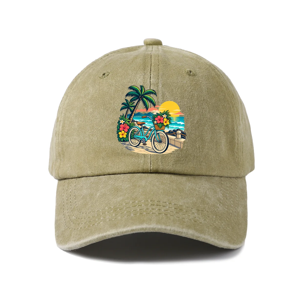 Tropical Beach Travel Graphic Art Baseball Cap, Vintage Washed Adjustable Unisex Dad Hat, Travel Gift