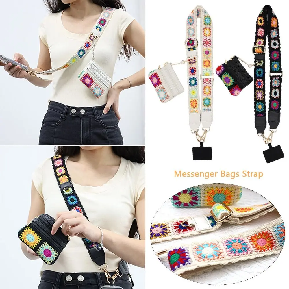 

With Zippered Pouch Crossbody Lanyard Ethnic Embroidery Bohemia Messenger Bags Strap Adjustable Shoulder Bag Belts