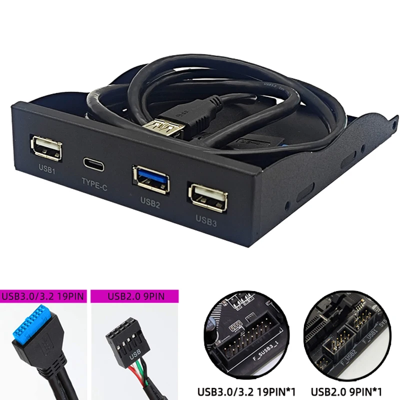 

USB Front Panel for PC 1 Port USB3.0 + 2 Port USB2.0 + 1 Port TYPE-C 5Gbps Hub Adapter Support Desktop 3.5 Inch Floppy Drive Bay