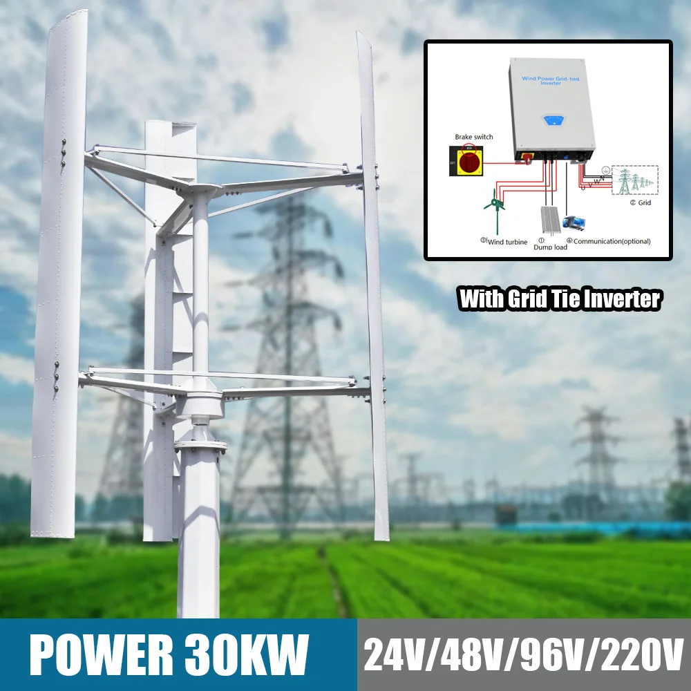 Wind Turbine Generator 30000W 48V 96V 220V Complete Household Energy Storage System 220V Home Appliance With Grid Tied Inverter