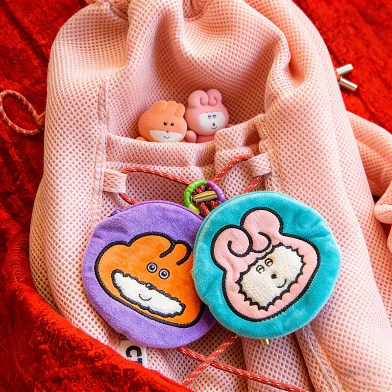 Kenelephant Pokkoshi Round Large Face Storage Pouch Japanese Gashapon Plush Zipper Pouch Portable For Small Cosmetics Earphone
