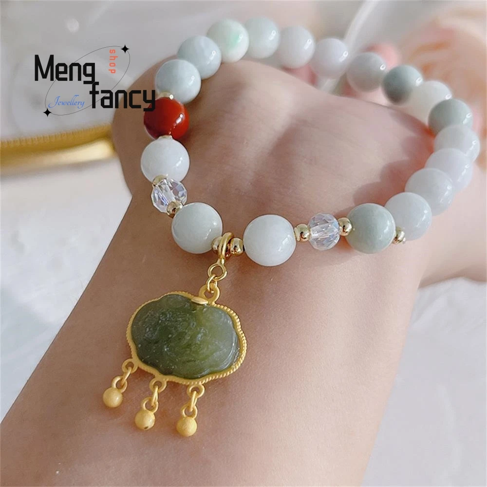 Natural Hetian Jade Peace Buckle Lotus Pendant Hand Ornaments Bracelet Simple Exquisite Elegant Sexy Young Girls Fashion Jewelry