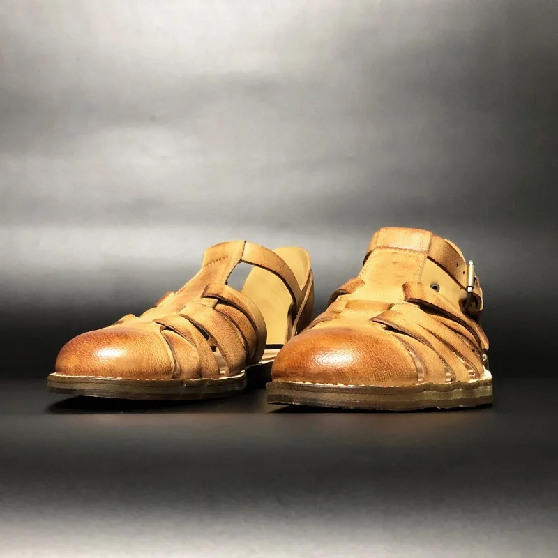 

Handmade Genuine Leather Woven Vintage Roman Sandals Men's Design French High-end Summer Sport Outdoor Hiking Shoes Male