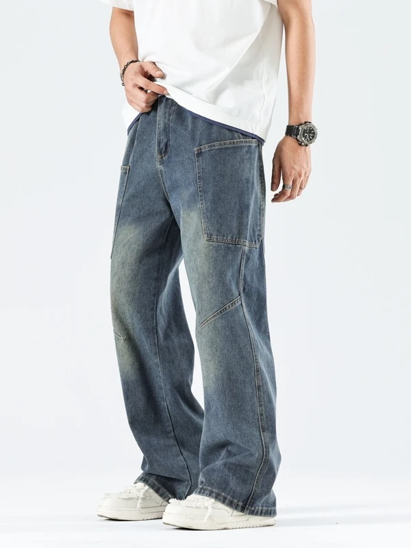 

American Retro Workwear Sle Loose Straight Leg Jeans Men's Spring Autumn Cotton Stretch Denim Pants for Students And Teens