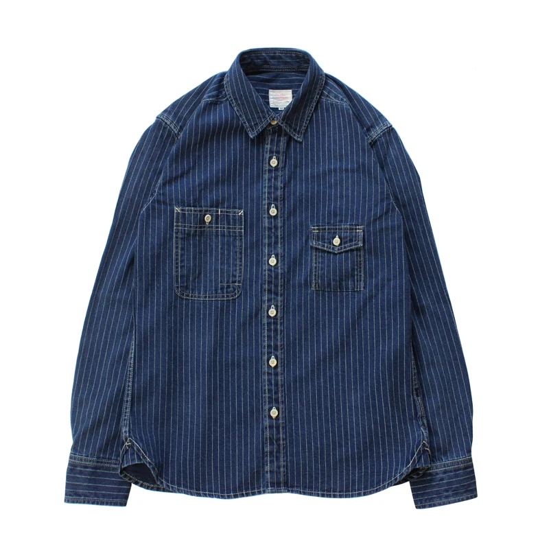 SauceZhan Discharge Printing Shirt Selvedge Denim Shirt Dot Denim Shirt  Men Shirt Long Sleeve Striped Shirt Mens Dress Shirts