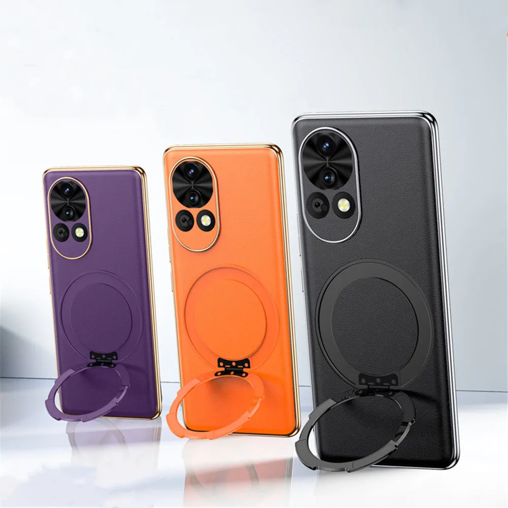 

Магнитный чехол из натуральной кожи для Huawei Nova 12 Pro 12 с кольцом для беспроводной зарядки