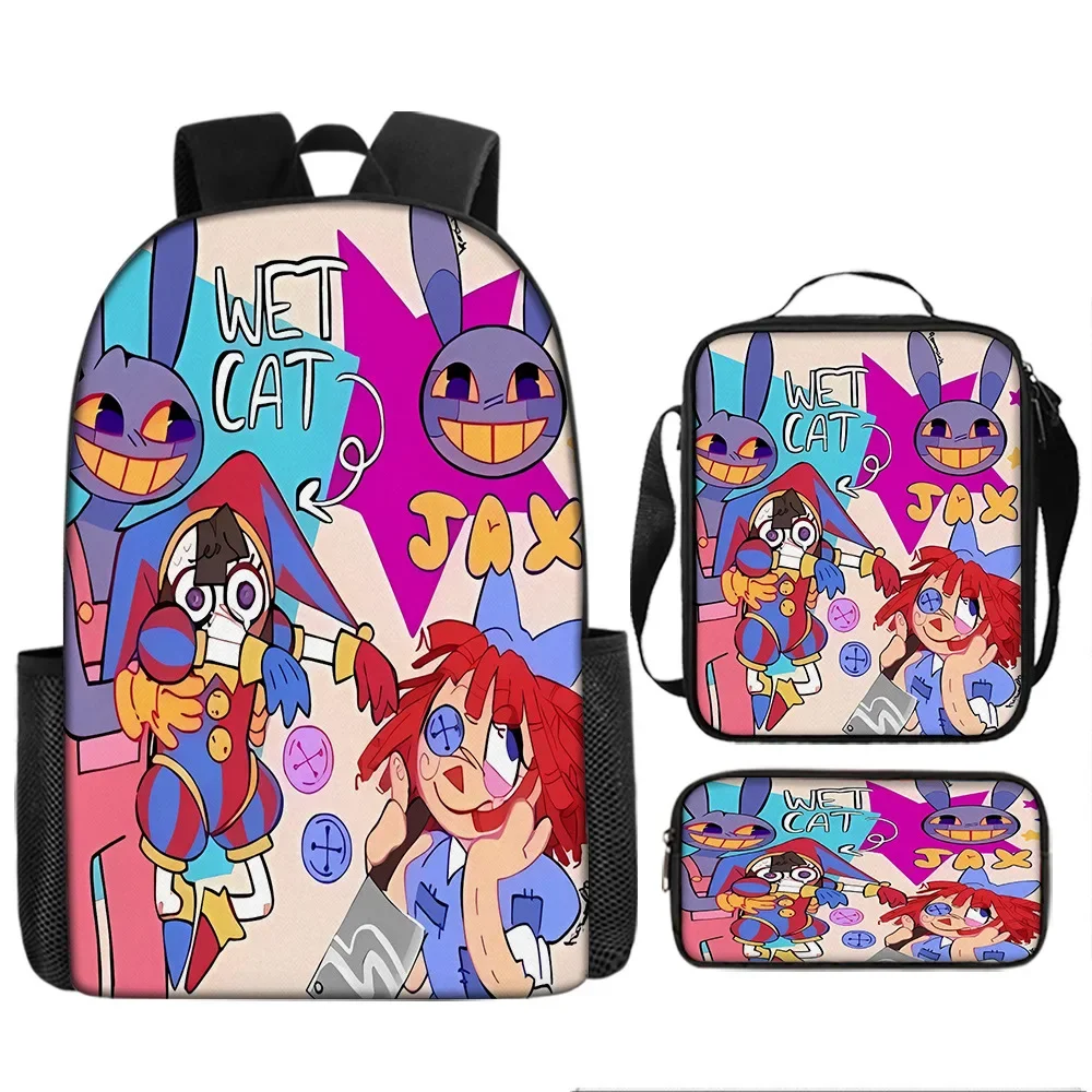 Mochila e Pen Bag Set para crianças, Anime The Amazing Digital Circus Backpack, mochila de viagem, sacos de meninas, 3pcs