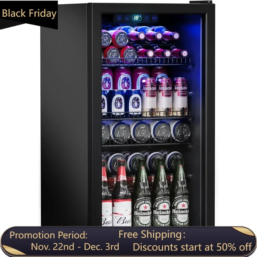 Beverage Refrigerator Cooler-120 Cans Mini Fridge Cooler with Glass Door, Adjustable Shelves & Digital Temperature Display