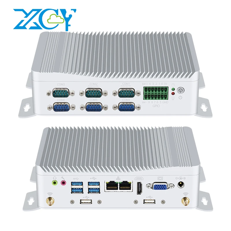 XCY Fanless IPC Intel N100 J1900 procesador de i3-6157U 6x puertos serie GPIO 6xUSB HDMI VGA SIM ranura 4G módem WiFi Win10/11