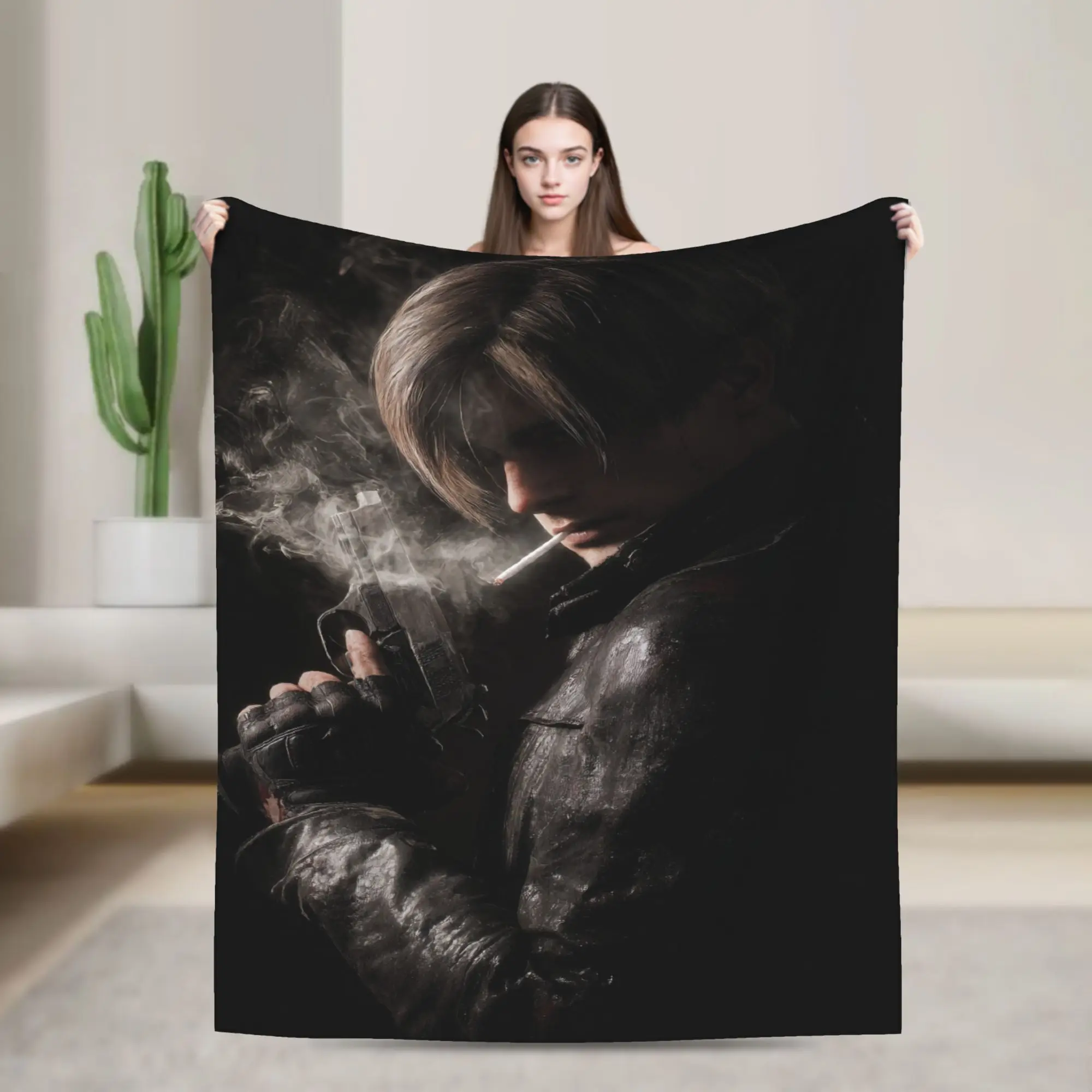 Leon Kennedy Warm Cozy Blanket  Aesthetic Plane Travel Throw Blanket Couch Bed Flannel Bedspread Sofa Bed Cover