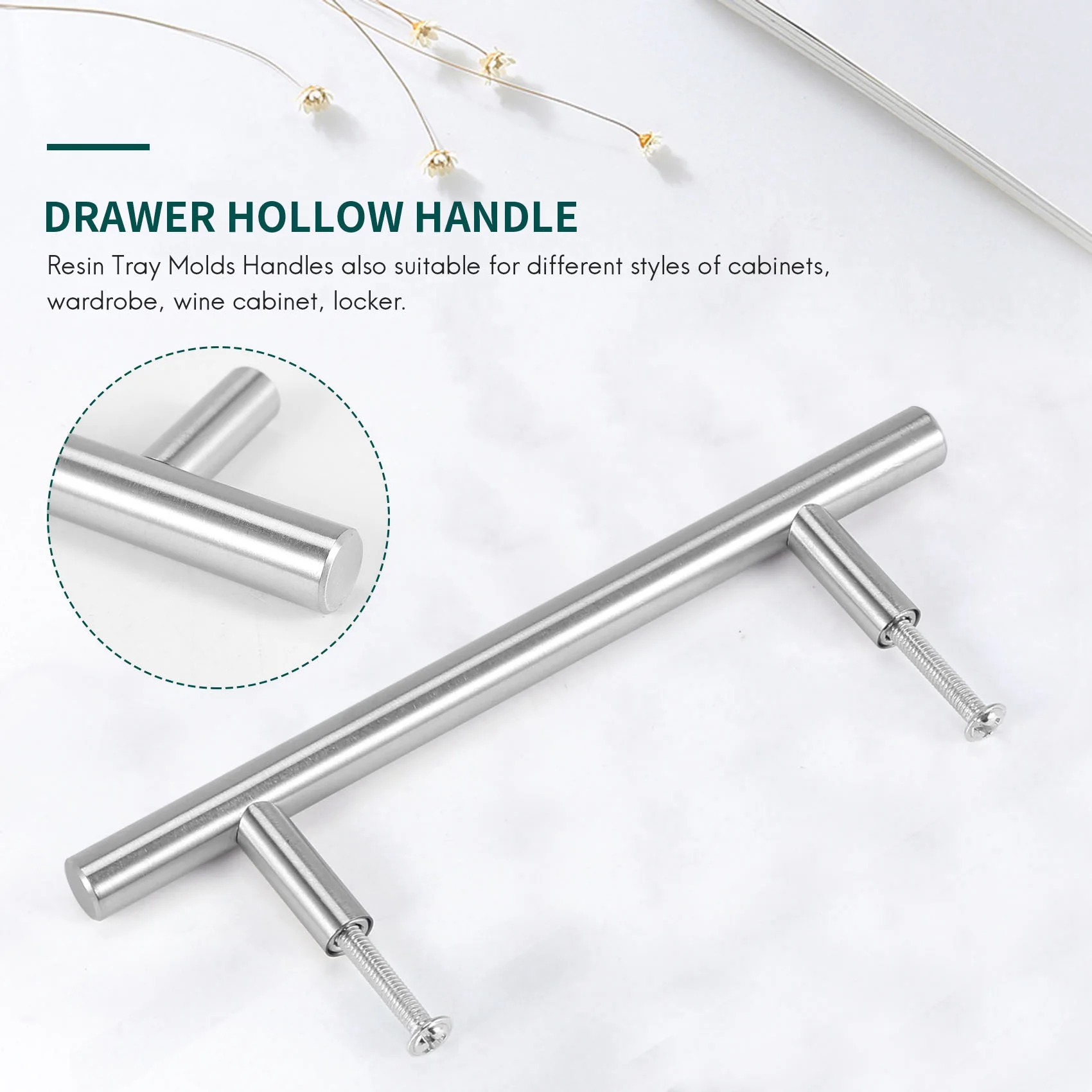 ABZV-4PCS قوالب صينية الراتنج الفضية مقابض صينية الايبوكسي الأجهزة الفولاذ المقاوم للصدأ لمقابض صينية تقديم السيليكون