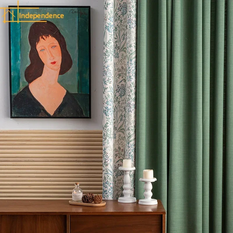 

Американские деревенские шторы из хлопка и льна с цветочным оттенком, зеленые цветочные шторы для гостиной, столовой, спальни