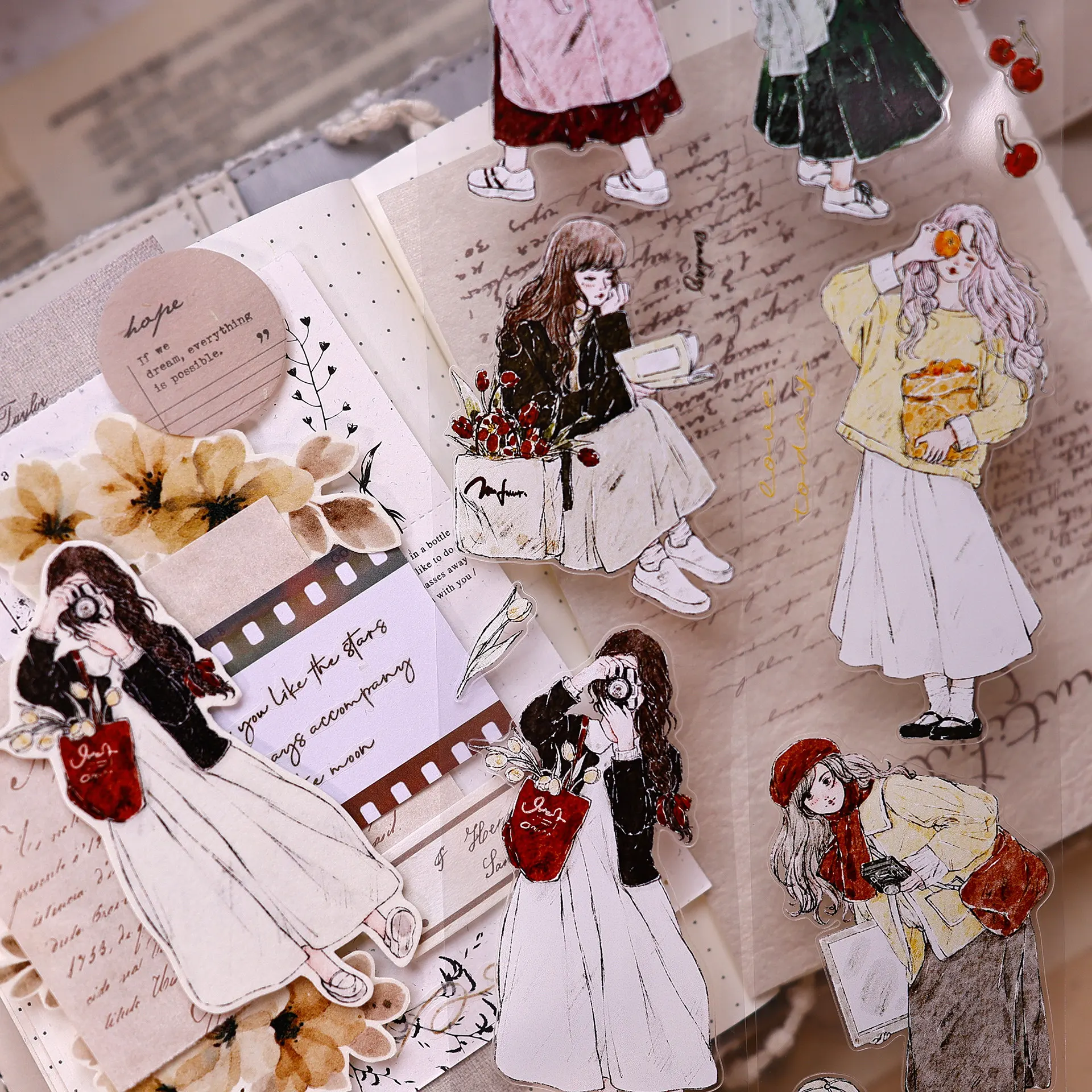 

XBJ Salt New Flower Girl Light Retro Salt Girl Washi PET Die Cut journal Tape