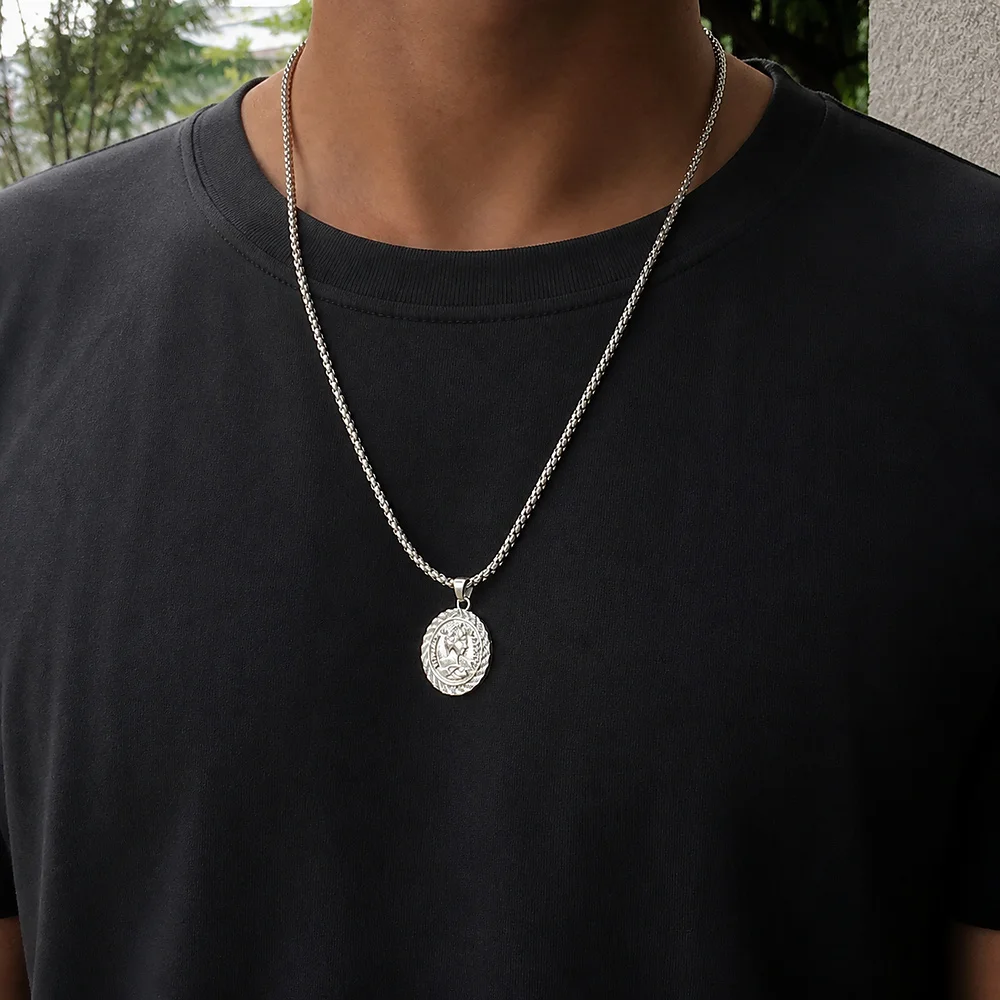 Modische Neue Figaro-Kettenhalskette für Männer Punk Silberfarben Edelstahl Lange Halskette Männer Hip-Hop Schmuck Geschenk – Detail 1