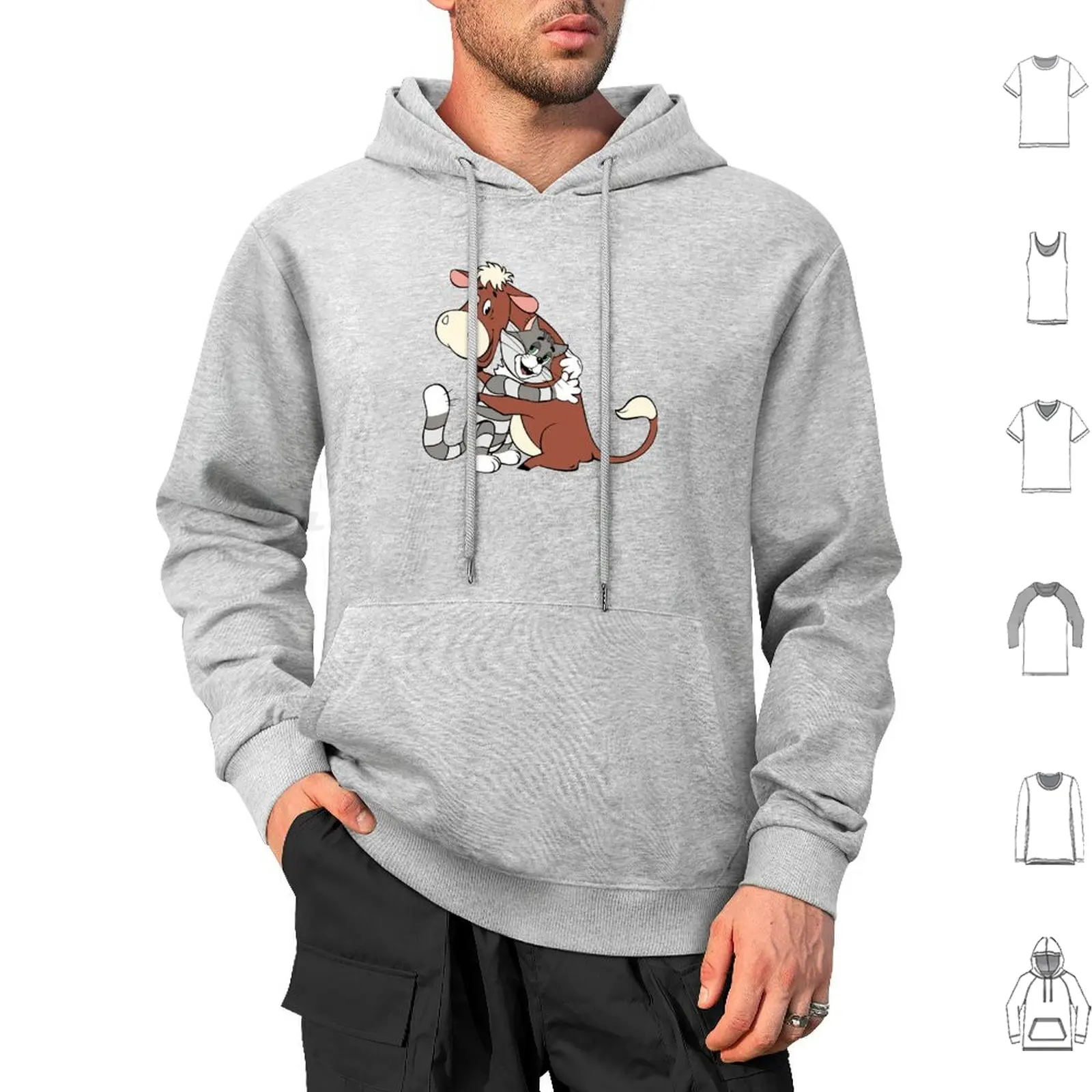 

Russkaja Futbolka , Russian , Cute Cat Matroskin With Cow From Prostokvashino Hoodies Long Sleeve Boy Girl