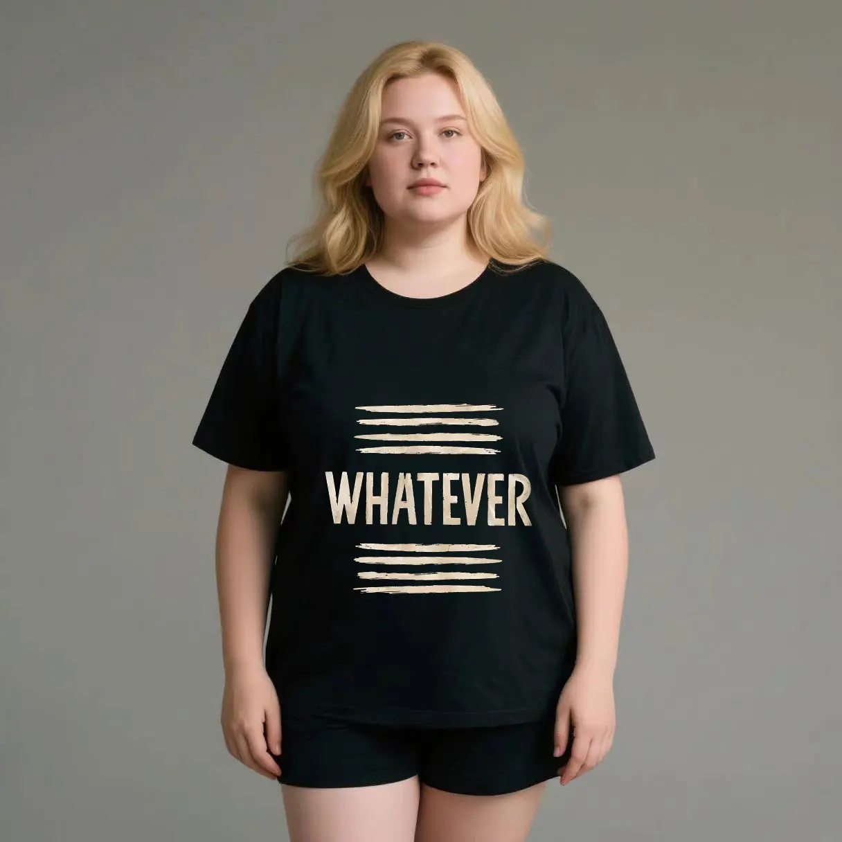 

Stripe+English gold print plus size Ladies' casual short sleeved T-shirt black